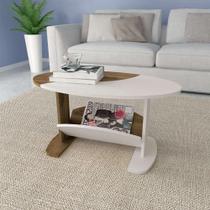 Mesa De Centro Oval Com Nicho Artely Ísis Cor Pinho com Off White