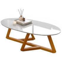 Mesa De Centro Oval Com Pés Em Madeira Maciça Sala Classic Branco