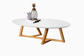 Mesa De Centro Oval Com Pés Em Madeira Maciça Sala Classic Branco