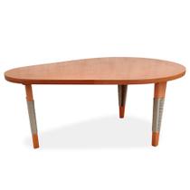 Mesa de Centro Oval Elon Ozki 98 cm Madeira Eucalipto Cedro Corda Chata Prata