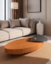 Mesa de Centro Oval Josandro Pivô em Laminado, Cinamomo e Laca Chumbo Mesa de Centro Oval Josandro Pivô em Laminado, Cinamomo e Laca Chumbo