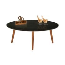 Mesa De Centro Oval Laqueada Com Vidro Pé Palito 80x50 Preto Mesa De Centro Oval Laqueada Com Vidro Pé Palito 80x50 Preto