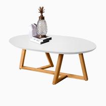 Mesa de Centro Oval para Sala Classic Pés em Madeira Maciça Pinus - Branca - Ofertamo