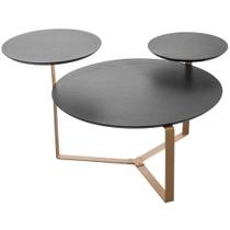 Mesa de Centro Para Sala de Estar 3 em 1 Pés Metálicos Dari A03 Nero Dourado - Lyam Decor