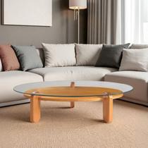 Mesa de Centro para Sala de Estar com Vidro e Madeira Maciça Prisma