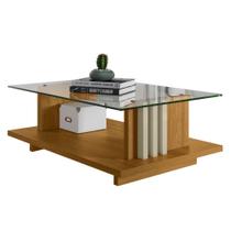 Mesa de Centro para Sala Frizz Tampo Vidro Cumaru Opala Madetec