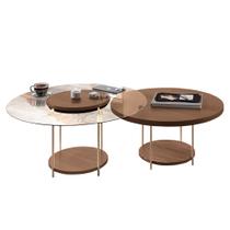 Mesa de Centro Para Sala Pés Metálicos Kit 2 Mindy H01 Castanho - Mpozenato Mesa de Centro Para Sala Pés Metálicos Kit 2 Mindy H01 Castanho - Mpozenato