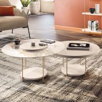 Mesa de Centro Para Sala Pés Metálicos Kit 2 Sky Off White - HB Móveis Mesa de Centro Para Sala Pés Metálicos Kit 2 Sky Off White - HB Móveis