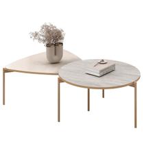 Mesa de Centro Para Sala Pés Metálicos Zira e Nala Quartzo/Off - Mpozenato