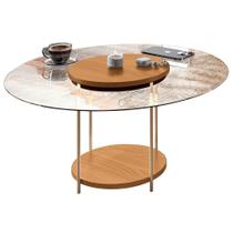 Mesa De Centro Para Sala Redonda Tampo Vidro Pés Aço Allure B01 Cinamomo - Lyam Decor Mesa De Centro Para Sala Redonda Tampo Vidro Pés Aço Allure B01 Cinamomo - Lyam Decor