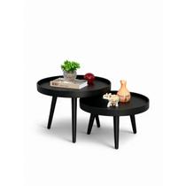 Mesa de Centro Pé Palito Decorativa Redonda Preta Sala Estar