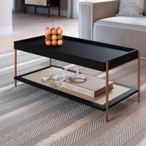 Mesa de Centro Prateleira 93cm Palhinha Nero/Dourado
