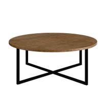 Mesa de Centro Redonda Acácio Marrom Claro e Preta 70 cm