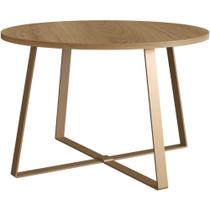 Mesa de Centro Redonda Artesano 60 cm (largura) em MDP Estrutura Metálica em Aço Dourado
