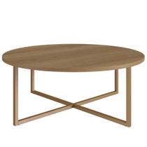 Mesa de Centro Redonda Artesano 70 cm (Larg) Tampo em MDP Hanover (Mel) Base Metálica em Aço Dourado