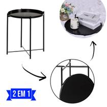 Mesa de Centro Redonda em Metal com Bandeja 47cm Preta Mesa de Centro Redonda em Metal com Bandeja 47cm Preta