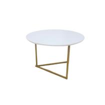Mesa de Centro Redonda Jade Base de Aço Dourado Tampo Branco