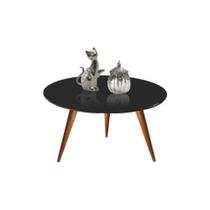 Mesa De Centro Redonda Laqueada Com Vidro Colado Pé Palito 60cm Preto Mesa De Centro Redonda Laqueada Com Vidro Colado Pé Palito 60cm Preto