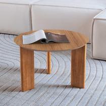 Mesa de Centro Redonda para Sala 60cm MDF com Pés em Madeira
