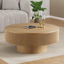 Mesa de centro redonda ranhurada em madeira YOUDENOVA 80 cm Mesa de centro redonda ranhurada em madeira YOUDENOVA 80 cm