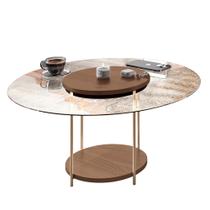 Mesa de Centro Redonda Tampo de Vidro Mindy H01 Castanho - Mpozenato Mesa de Centro Redonda Tampo de Vidro Mindy H01 Castanho - Mpozenato