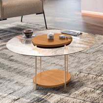 Mesa de Centro Redonda Tampo de Vidro Sky Cinamomo - HB Móveis