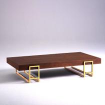 Mesa de Centro Retangular 130cm MDF 100% Pés Metal Premium Cor:Imbuia com Pés Dourado Mesa de Centro Retangular 130cm MDF 100% Pés Metal Premium Cor:Imbuia com Pés Dourado