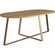 Mesa de Centro Retangular Artesano 90 cm (largura) em MDP Hanover Estrutura Metálica em Aço Dourado