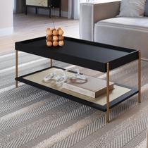 Mesa de Centro Retangular c/ Prateleira 93cm Palhinha Pé Metal Oslo Artesano Nero/Dourado