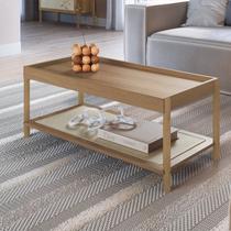 Mesa de Centro Retangular com Prateleira 93cm Palhinha Pé Madeira Oslo