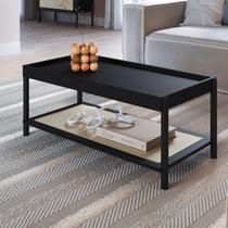Mesa de Centro Retangular com Prateleira 93cm Palhinha Pé Madeira Oslo