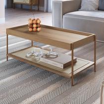 Mesa de Centro Retangular com Prateleira 93cm Palhinha Pé Metal Oslo