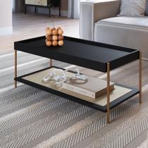 Mesa de Centro Retangular com Prateleira 93cm Palhinha Pé Metal Oslo