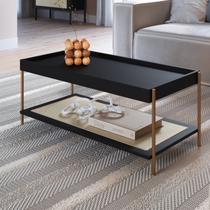 Mesa de Centro Retangular com Prateleira 93cm Palhinha Pé Metal Oslo Preto Nero/Dourado