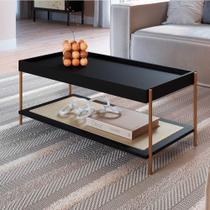 Mesa de Centro Retangular com Prateleira 93cm Pés em Metal