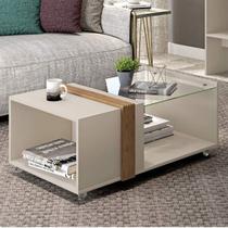 Mesa de Centro Retangular com Vidro e Rodízios Núbia