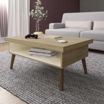 Mesa De Centro Retangular e Com Nicho Artely Lucca Cor Carvalho com Off White