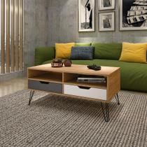 Mesa de Centro Retangular Industrial 2 Gavetas Wolverhapton Cavalho Grafite Branco Mesa de Centro Retangular Industrial 2 Gavetas Wolverhapton Cavalho Grafite Branco