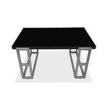 Mesa De Centro Retangular Para Sala Brienz Prata e Preto