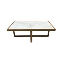Mesa de Centro Retangular Paris Industrial Dourado com MDF