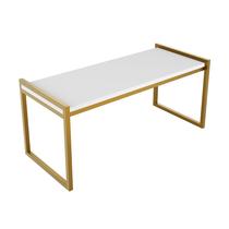 Mesa de Centro Retangular Pés em Aço Sala Apoio Decoração -