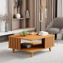 Mesa de Centro Ripada Pés em Madeira Maciça Açaí 33x70x60 Cm