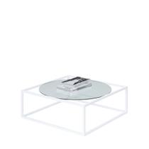 Mesa De Centro Sala 84x84x35cm Aço Branco e Vidro Industrial Moon Mesa De Centro Sala 84x84x35cm Aço Branco e Vidro Industrial Moon