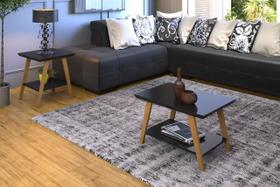 Mesa De Centro Sala De Estar Monaco Preto Pés De Madeira Maciça