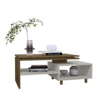 Mesa de Centro Sala Decorativa Lima Tampo Duplo Pés Madeira Maciça Design Moderno