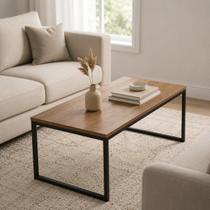 Mesa De Centro Sala Estilo Industrial 80x40cm Retangular Base Aço Tampo MDF Amadeirado Apoio Moderna Mesa De Centro Sala Estilo Industrial 80x40cm Retangular Base Aço Tampo MDF Amadeirado Apoio Moderna