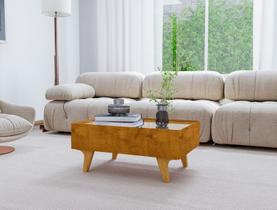 Mesa de centro sena com espelho no tampo e 1 gaveta em mdf e corrediças telecopicas - Naturalle Mesa de centro sena com espelho no tampo e 1 gaveta em mdf e corrediças telecopicas - Naturalle