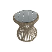 Mesa de Centro Sol em Corda Náutica e Base em Alumínio Cinza 70cm Rami