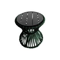 Mesa de Centro Sol em Corda Náutica e Base em Alumínio Preta 70cm Verde Musgo