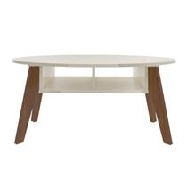 Mesa De Centro Tampo Oval 2 Nichos 100 cm Off White Cedro ARLY Mesa De Centro Tampo Oval 2 Nichos 100 cm Off White Cedro ARLY